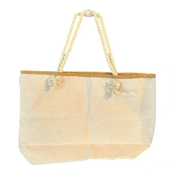 Beach Tote Bag x blue and white tropical print beach tote bag with rope handles - Picture 4 of 6